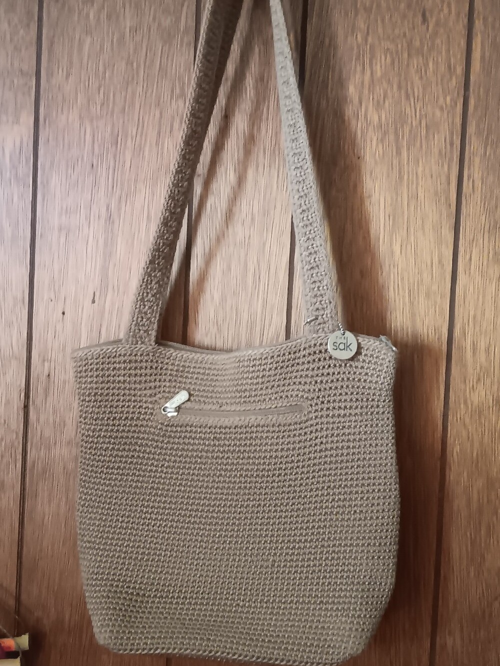 VINTAGE THE SAK CROCHET PURSE.COLOR TAUPE.